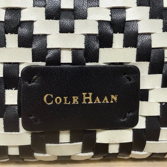 Cole Haan Black and White Leather Woven Geometric Clutch New WT - Picture 5 of 13